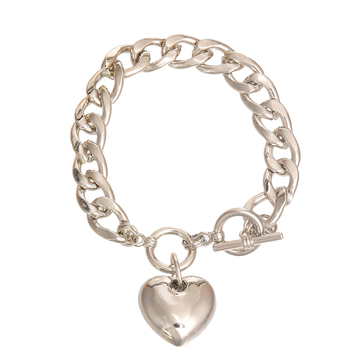 Silver Metal Heart Toggle Bracelet