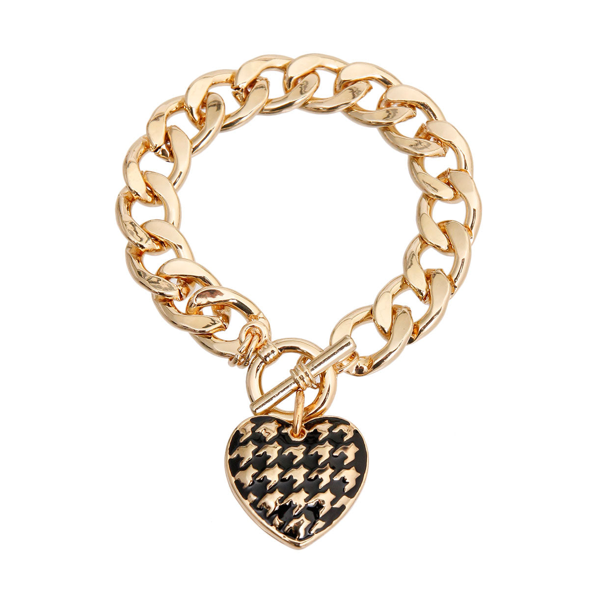 Black Houndstooth Heart Bracelet