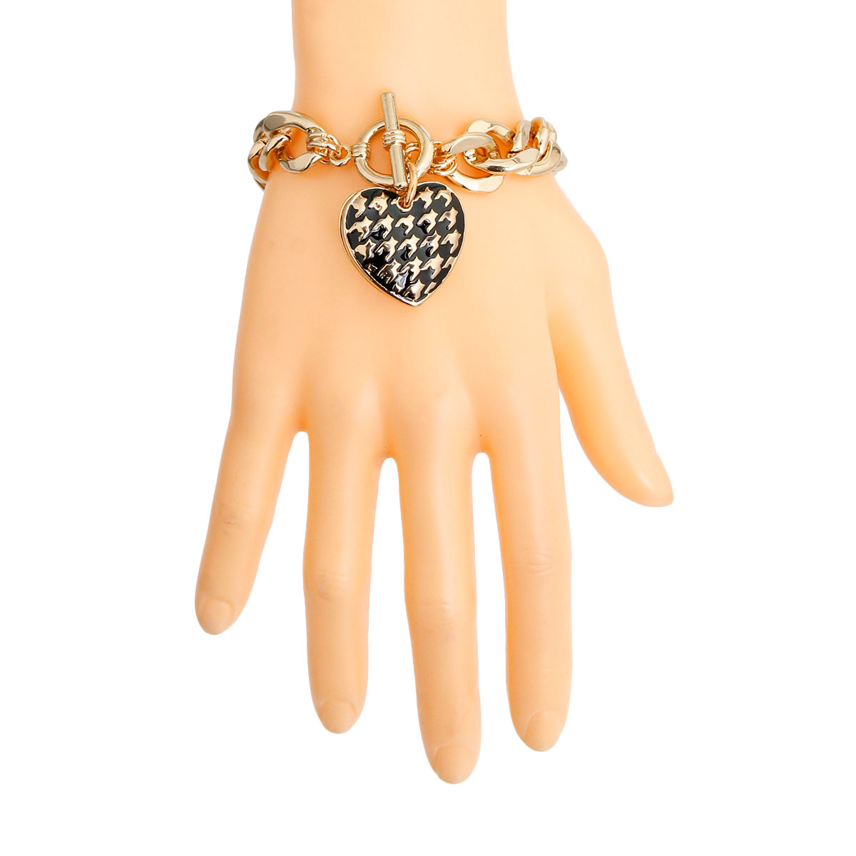 Black Houndstooth Heart Bracelet