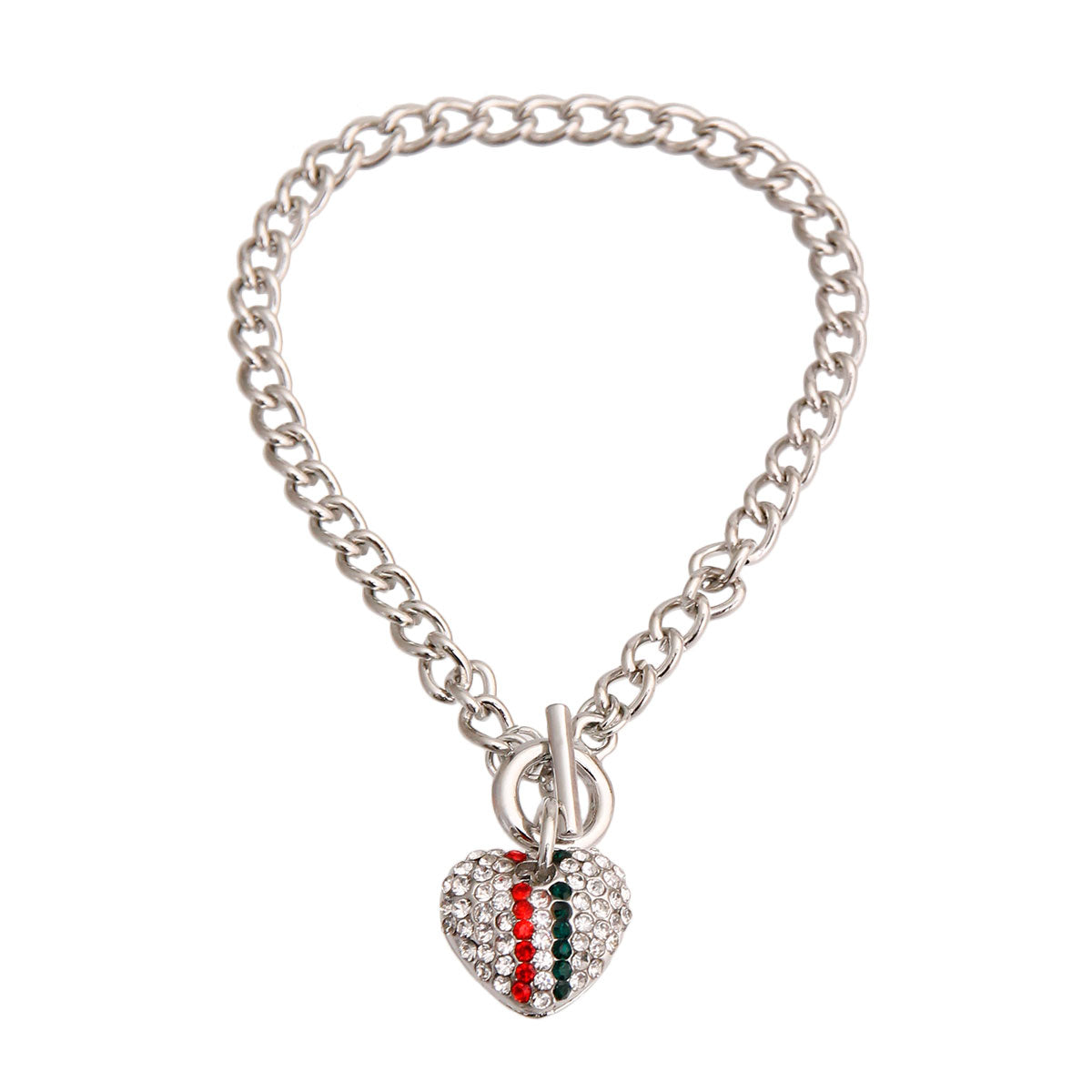 Designer Style Silver Pave Heart Bracelet