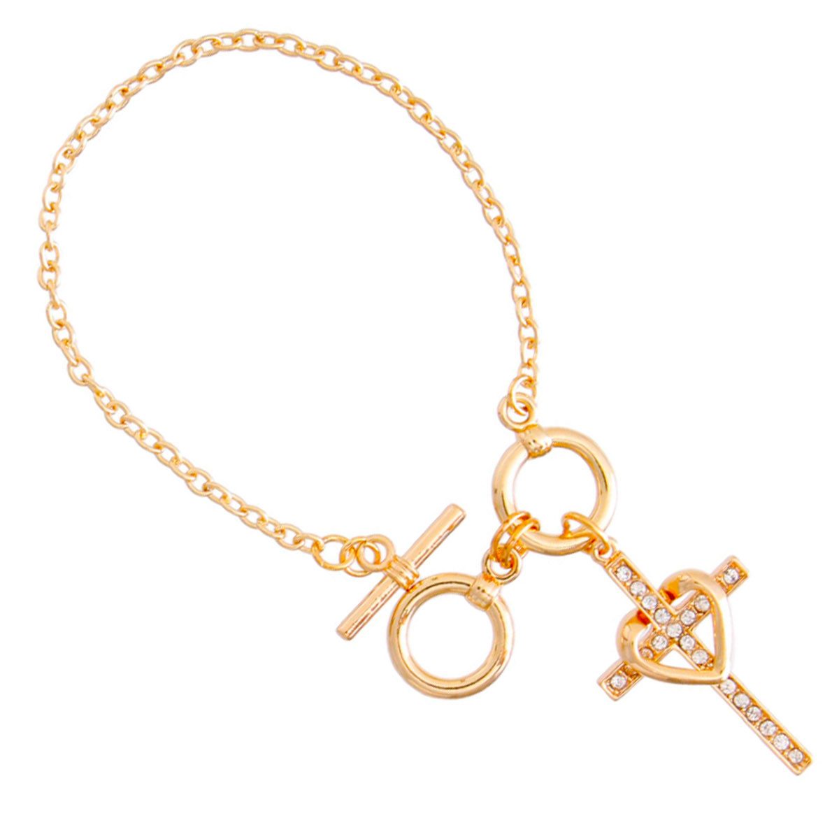 Gold Heart Cross Toggle Bracelet