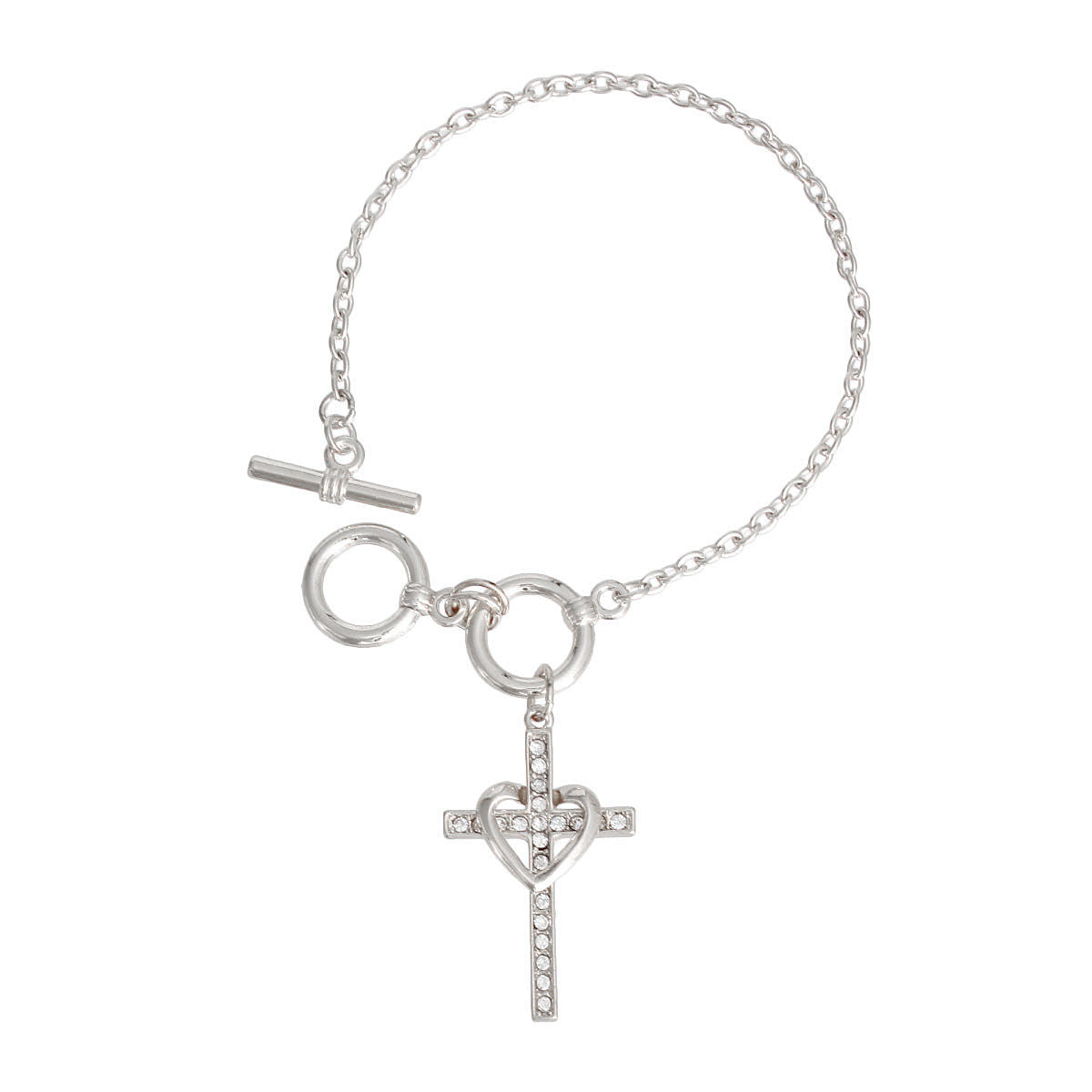 Silver Heart Cross Bracelet