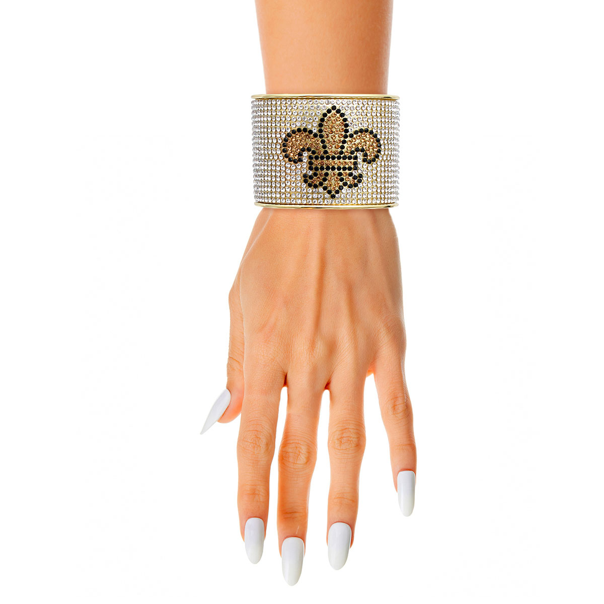 Rhinestone Fleur de Lis Gold Cuff