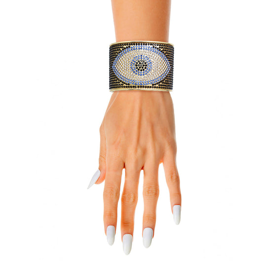 Rhinestone Evil Eye Gold Cuff