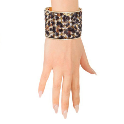 Leopard Stone and Gold Rigid Cuff