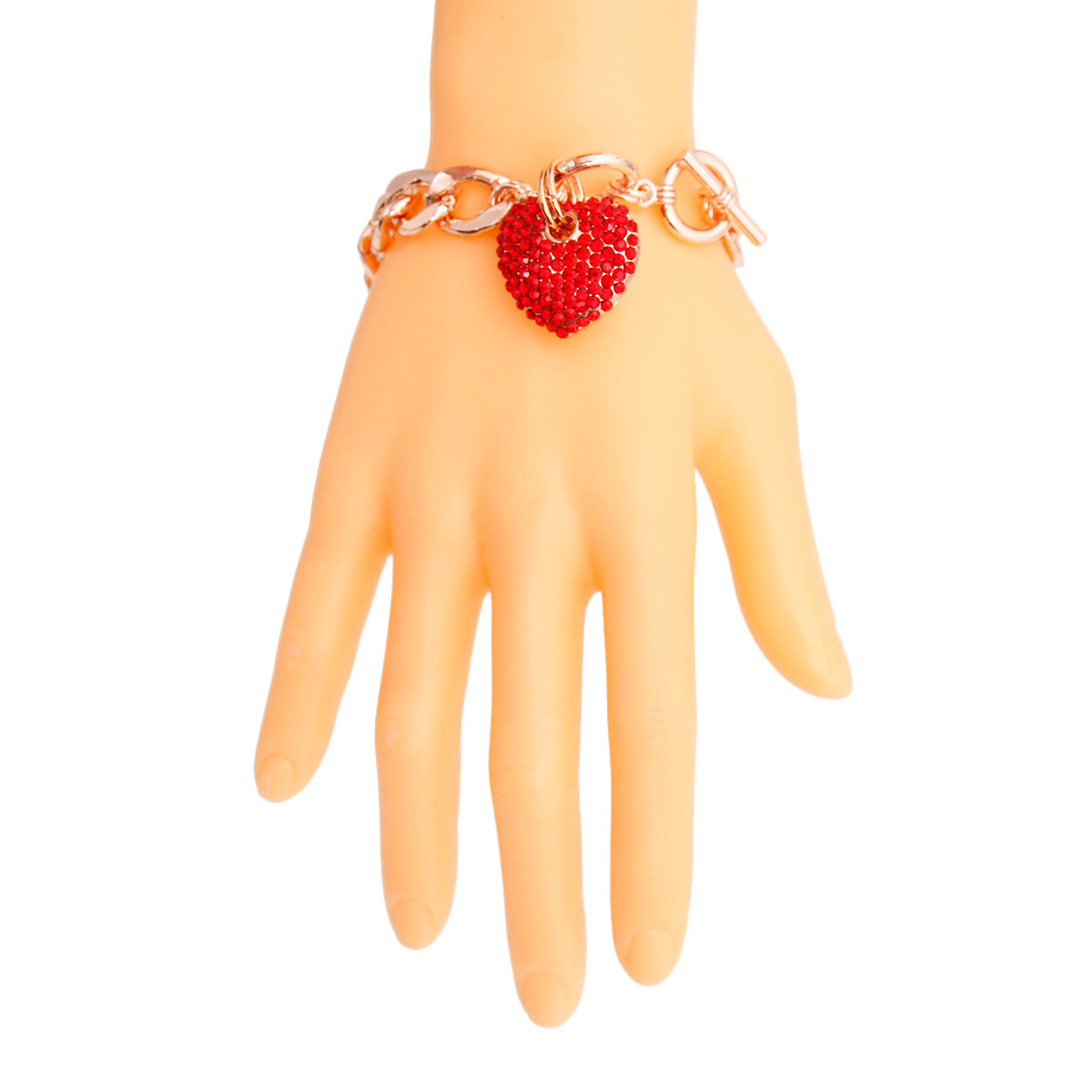 Red Rose Gold Heart Toggle Bracelet