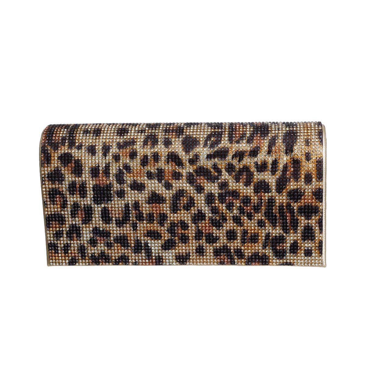 Leopard Rhinestone Flap Clutch