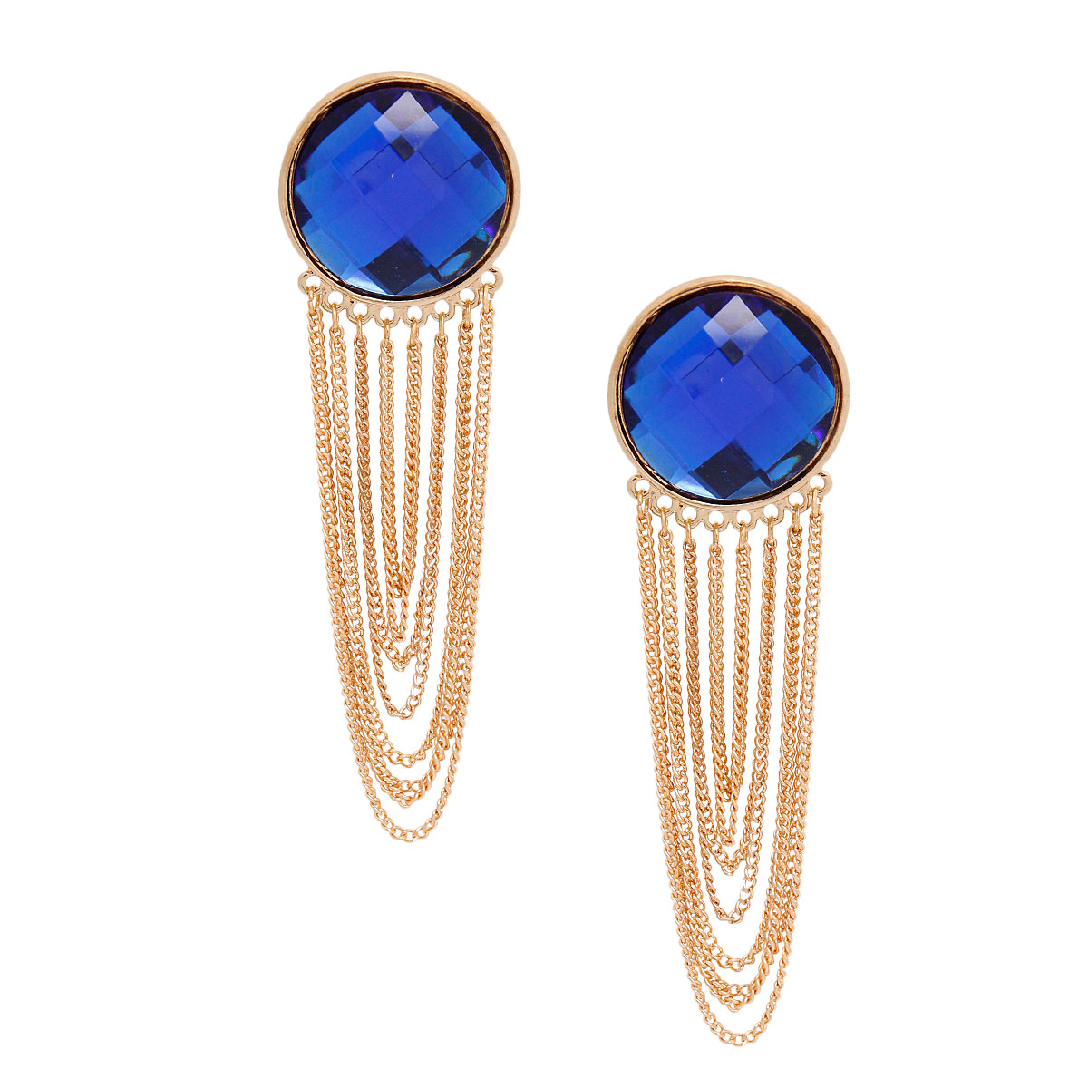 Blue Big Stone Draped Earrings