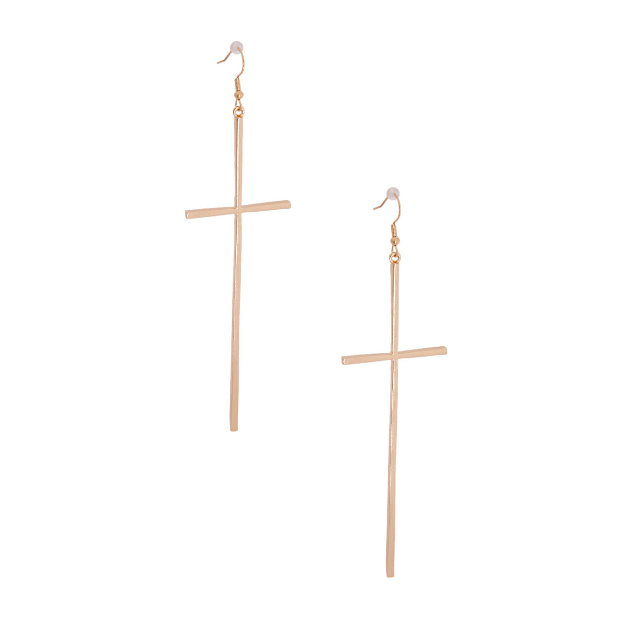 Long Gold Cross Fish Hook Earrings