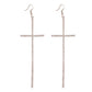 Pave Rhinestone Silver Cross Drop Earrings