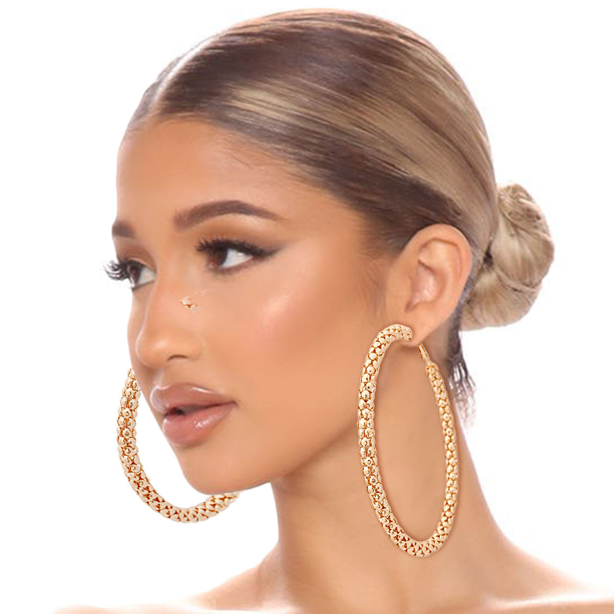 Gold Mesh Hollow Chain Hoops