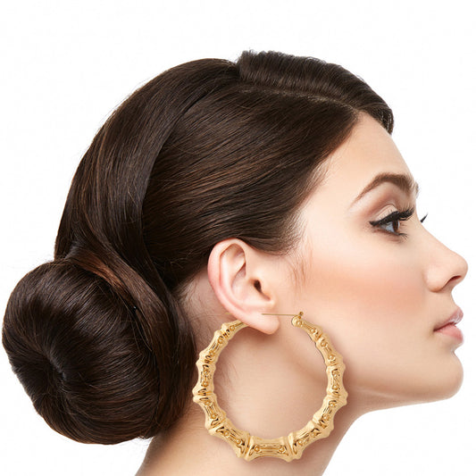 Gold Bamboo Hoop Earrings