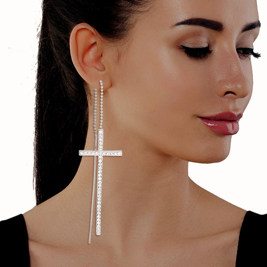 Silver Cross Thread Earrings