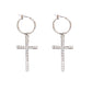 Silver Pave Rhinestone Cross Baby Hoop Earrings