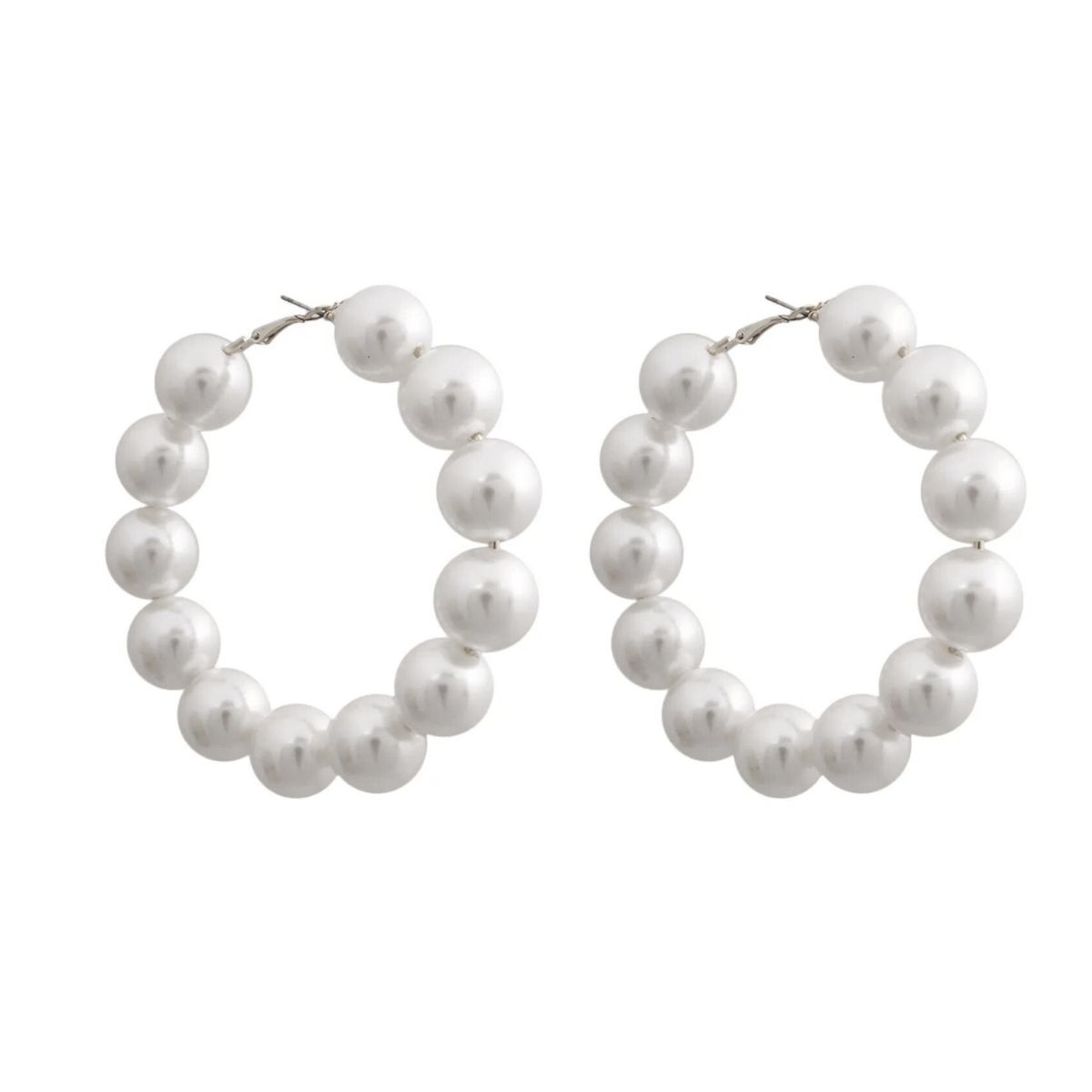 Large White Pearl Hoops