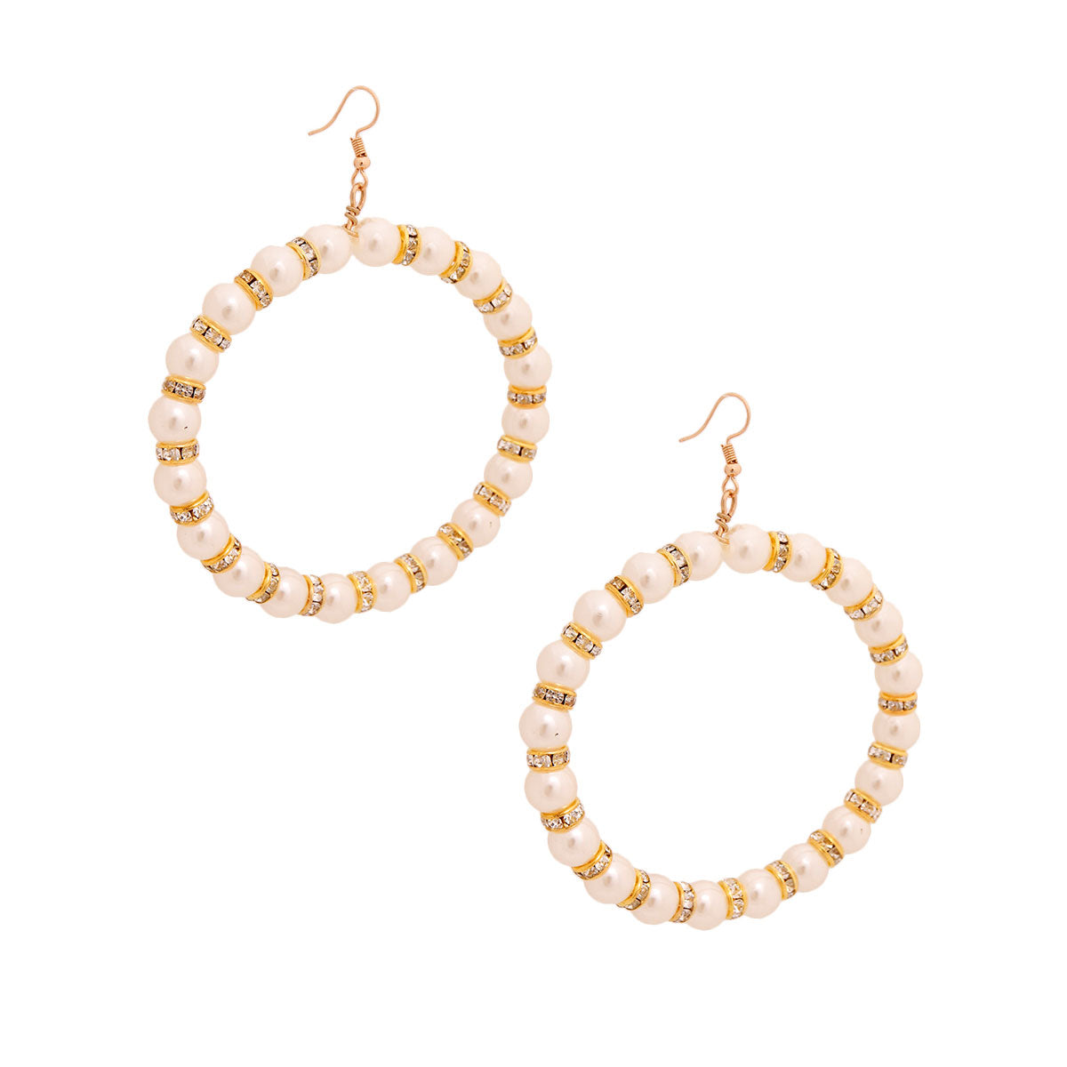 Cream Pearl Rhinestone Ring Earrings