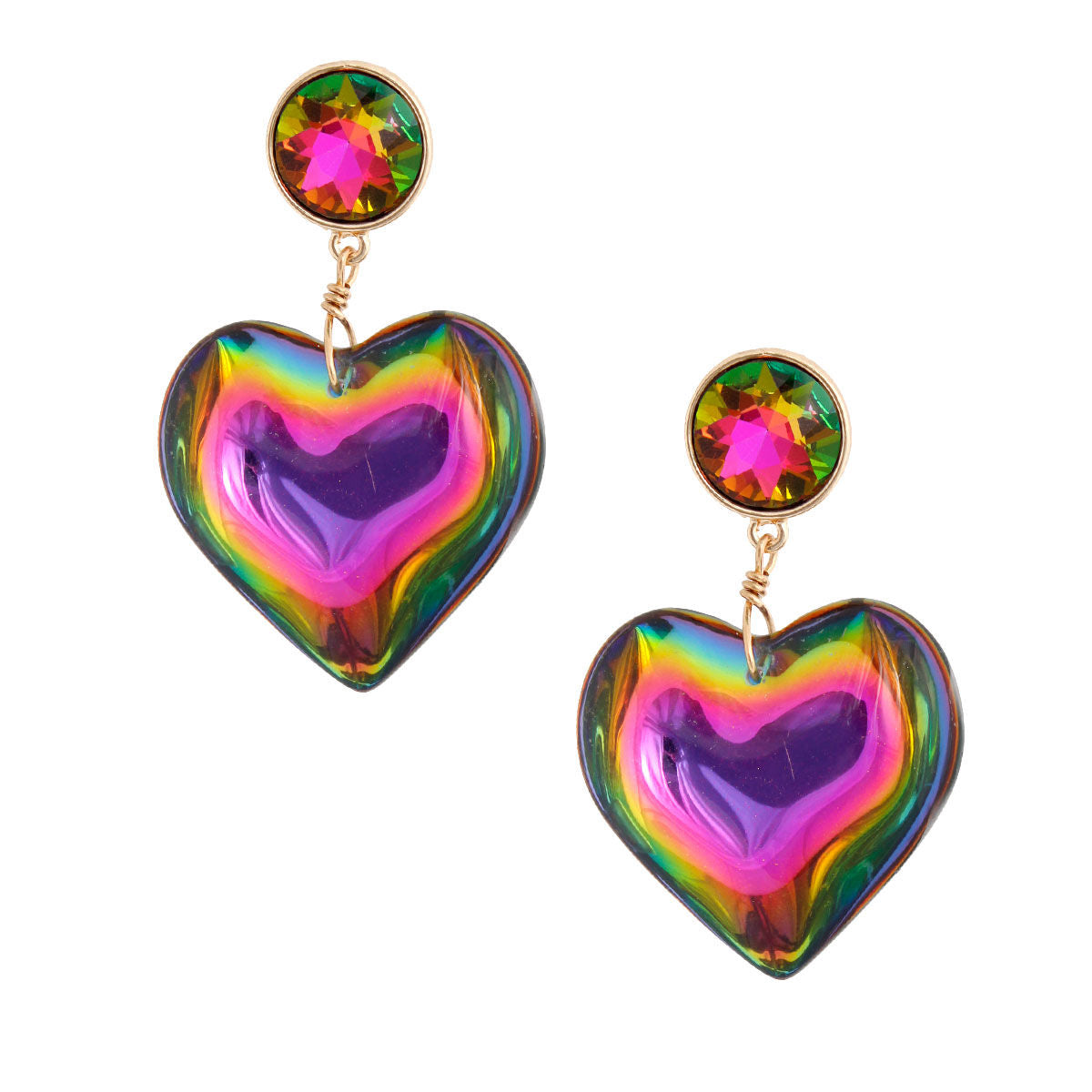 Rainbow Crystal Heart Earrings