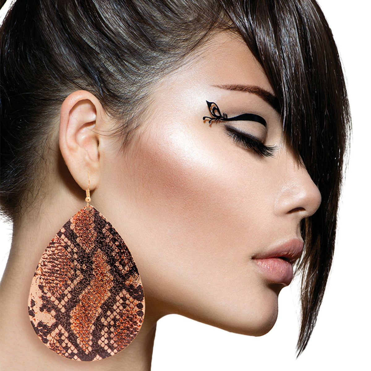 Teardrop Brown Snake Earrings