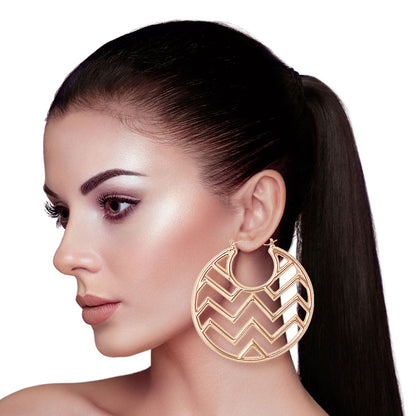 Gold Polished Open Chevron Hoops