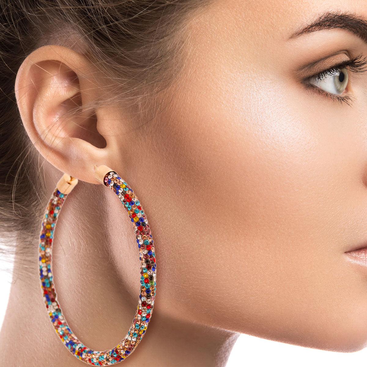 Multi Color Rhinestone Tube  Hoops