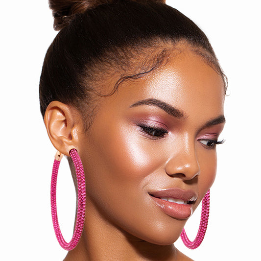 Pink Rhinestone Tube Hoops