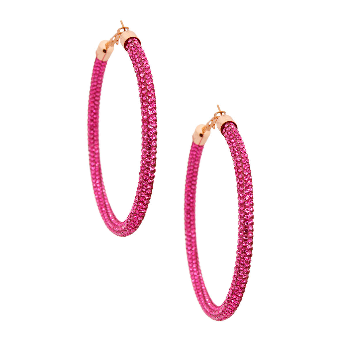 Pink Rhinestone Tube Hoops