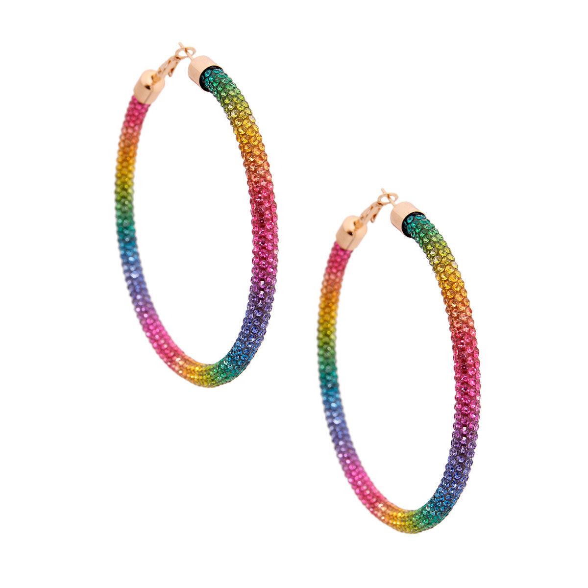 Rainbow Rhinestone Tube Hoops