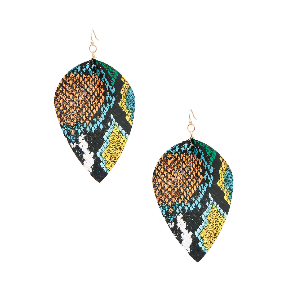 Leather Snake Print Leaf Earrings