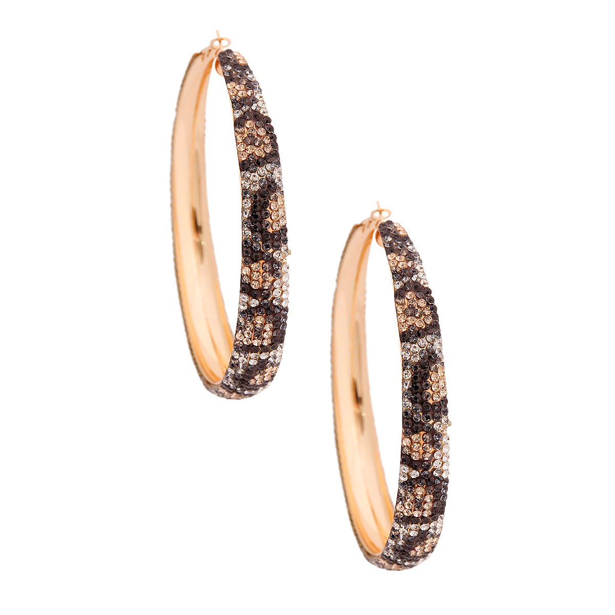 Leopard Rhinestone Lines Gold Hoops