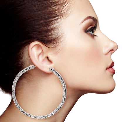 Silver Crystal Tube Hoops