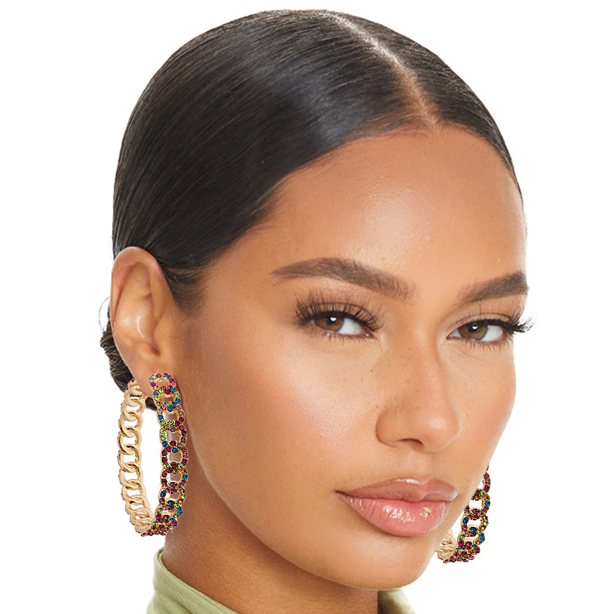 Multi Color Chain Link Pave Hoops