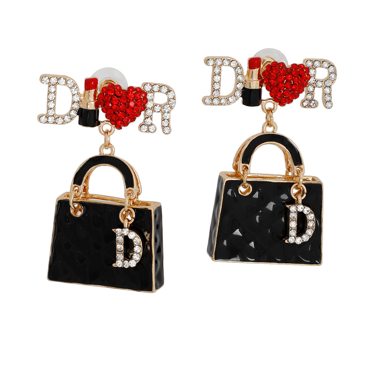 Black Designer Handbag Charm Earrings