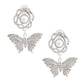 Silver Rose Butterfly Rhinestone Earrings