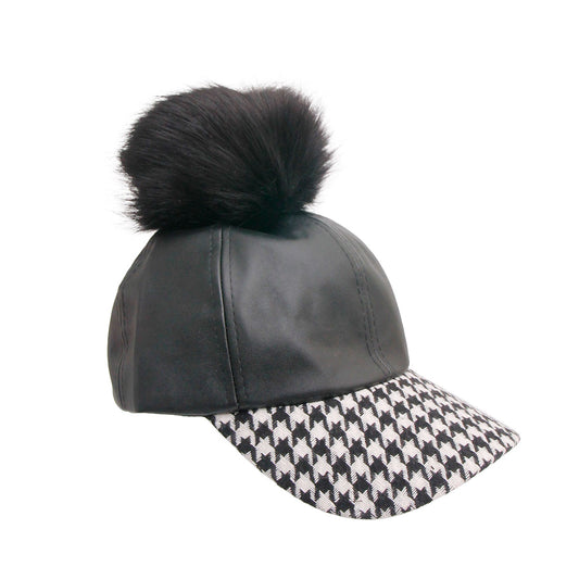 Houndstooth Leather Pom Hat
