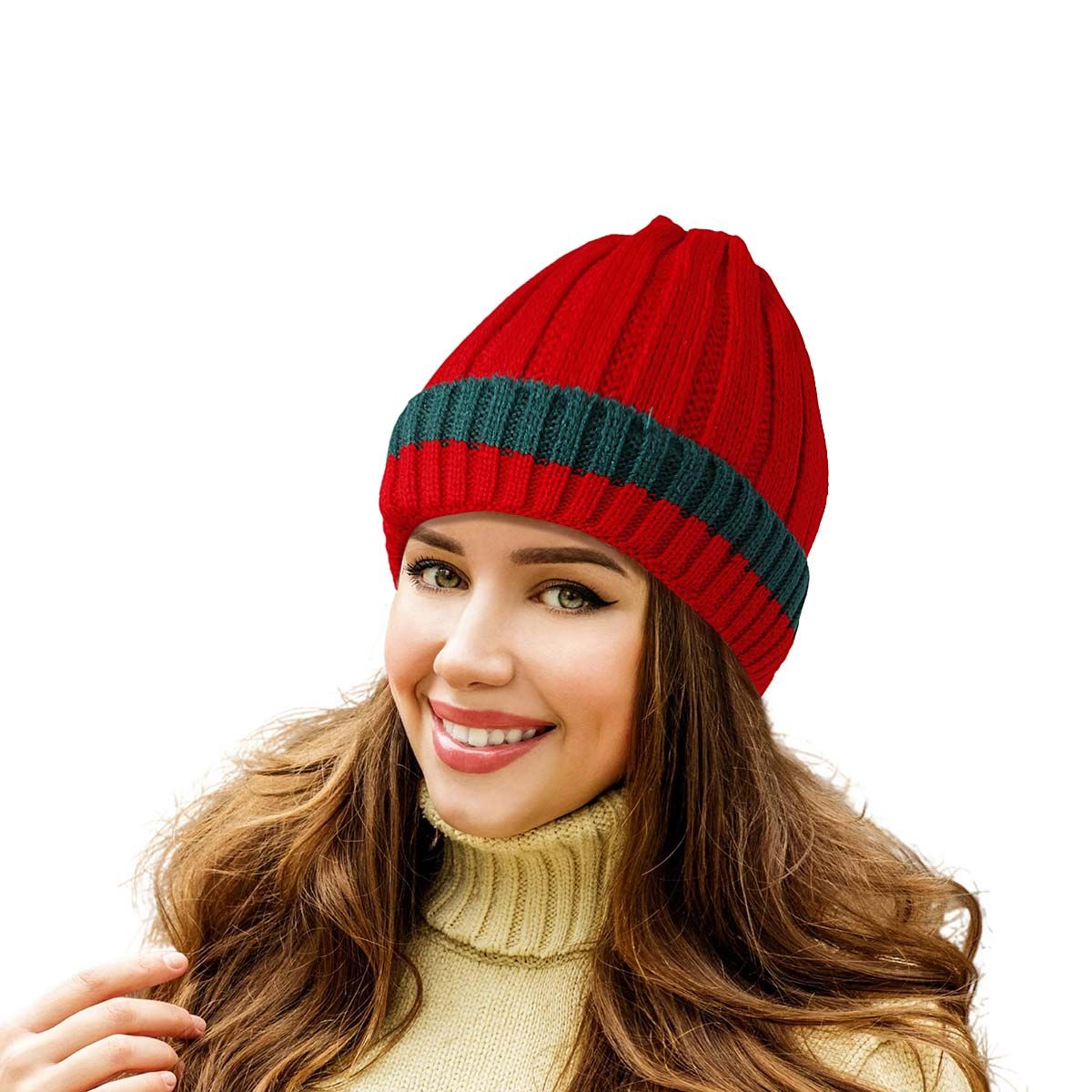 Red Rib Knit Beanie