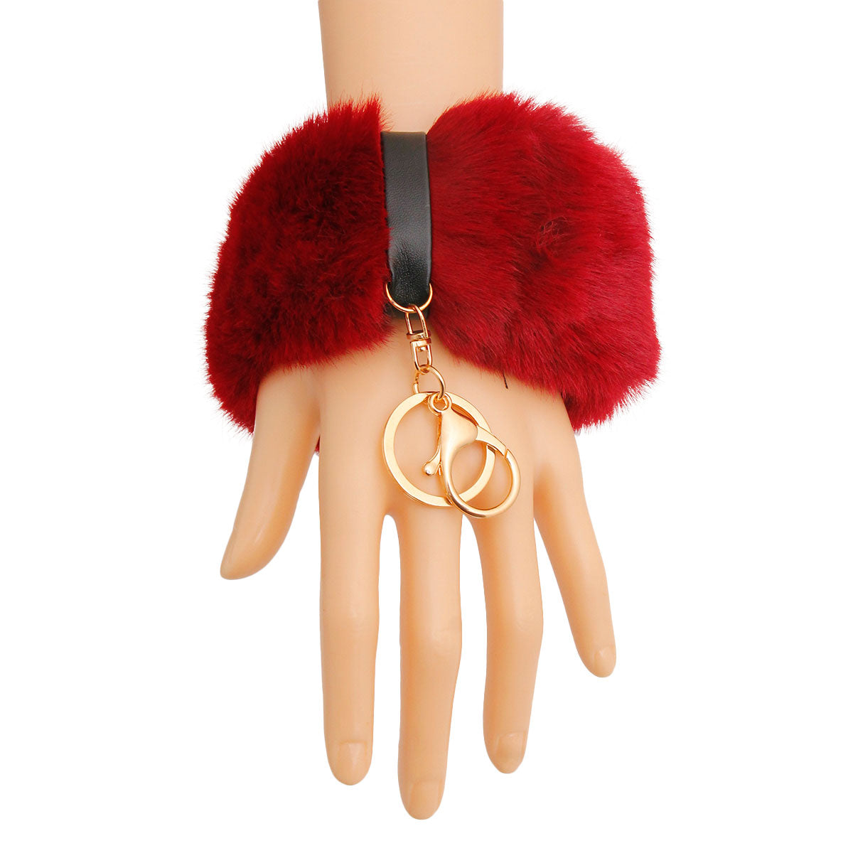 Burgundy Fur Keychain Bracelet