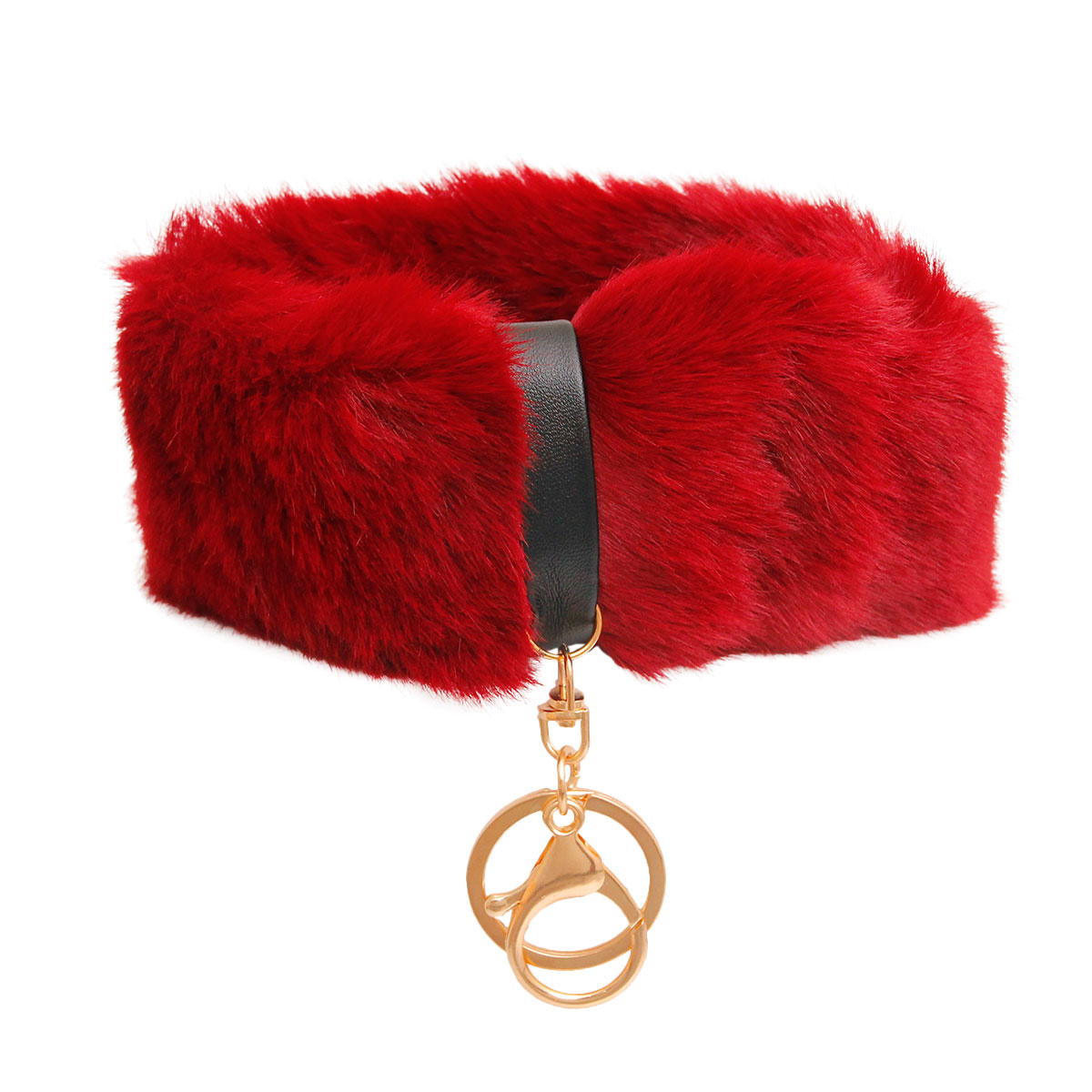 Burgundy Fur Keychain Bracelet