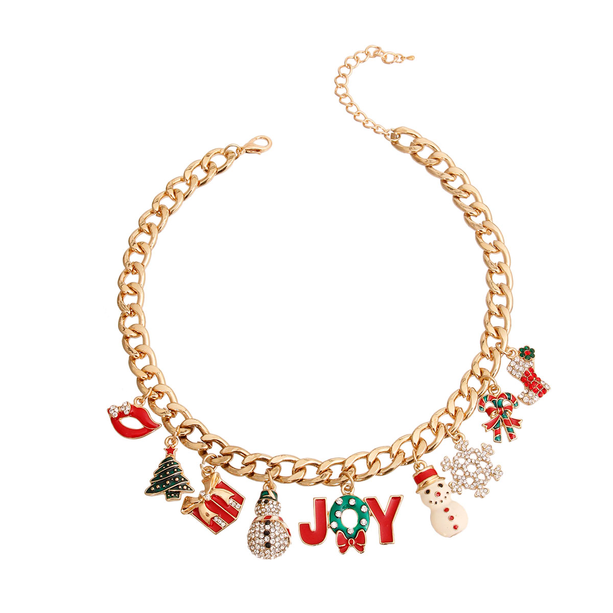 Christmas 9 Charm Gold Necklace