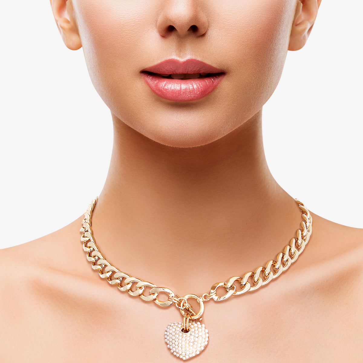 White Pearl Gold Heart Necklace