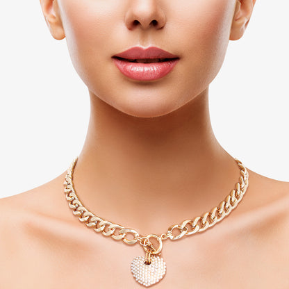 White Pearl Gold Heart Necklace