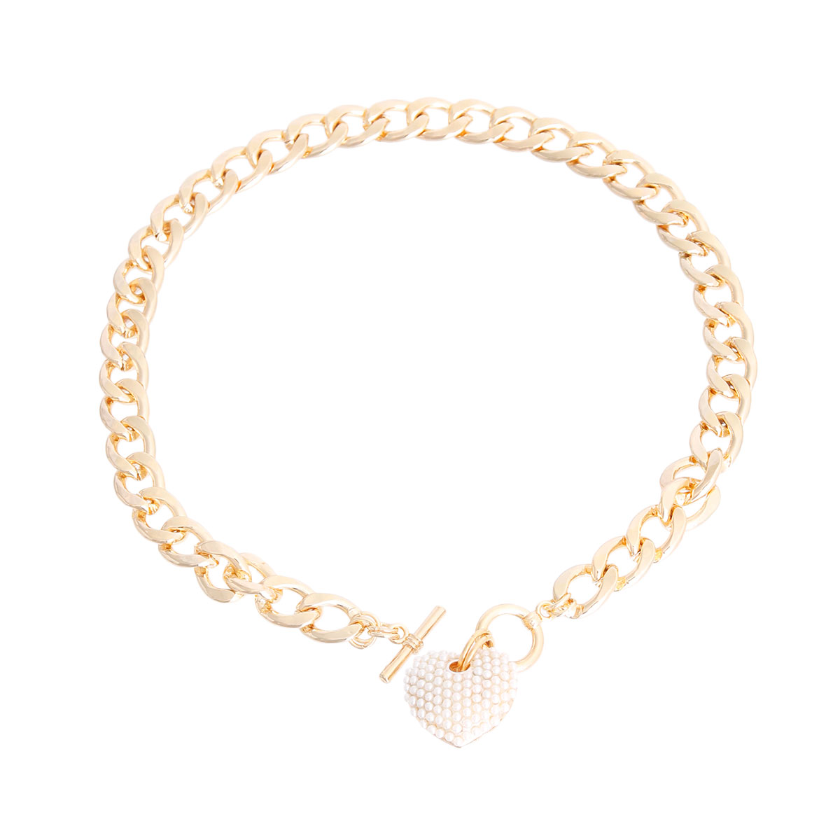 White Pearl Gold Heart Necklace