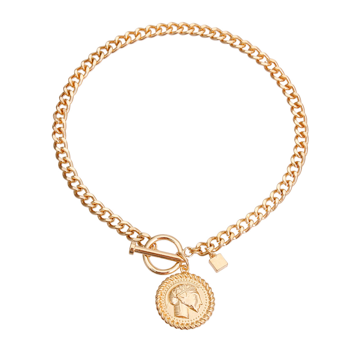 Gold Chain Coin Toggle Necklace