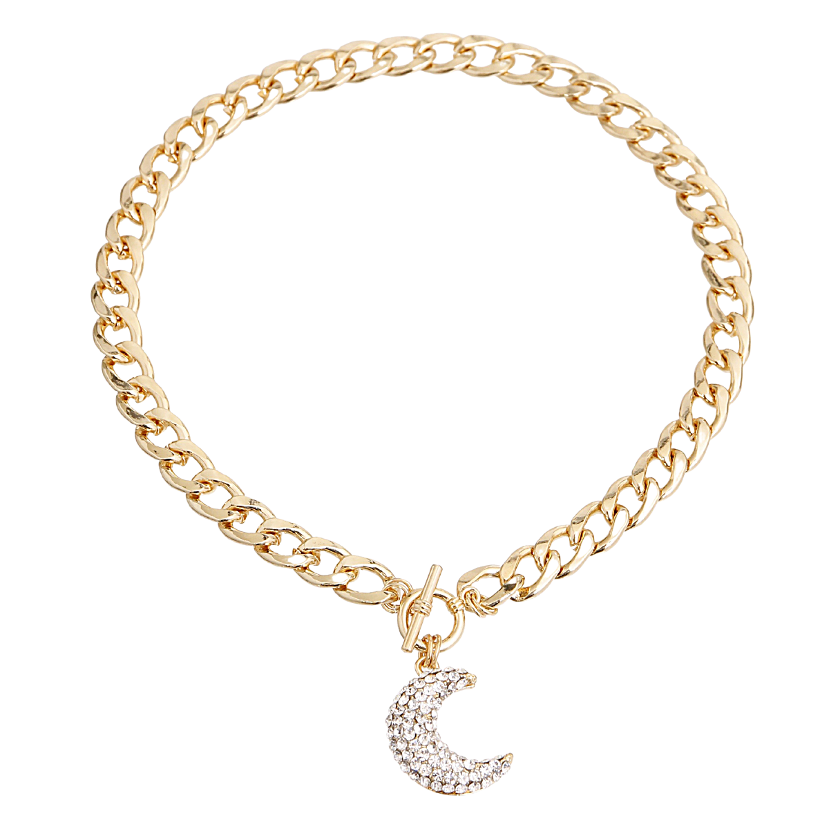 Rhinestone Crescent Moon Necklace