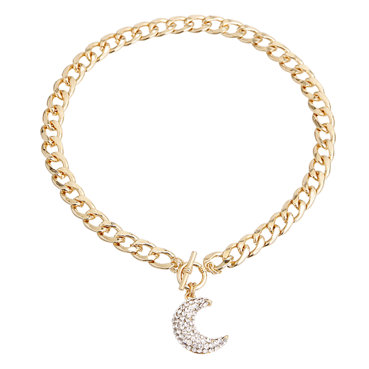 Rhinestone Crescent Moon Necklace