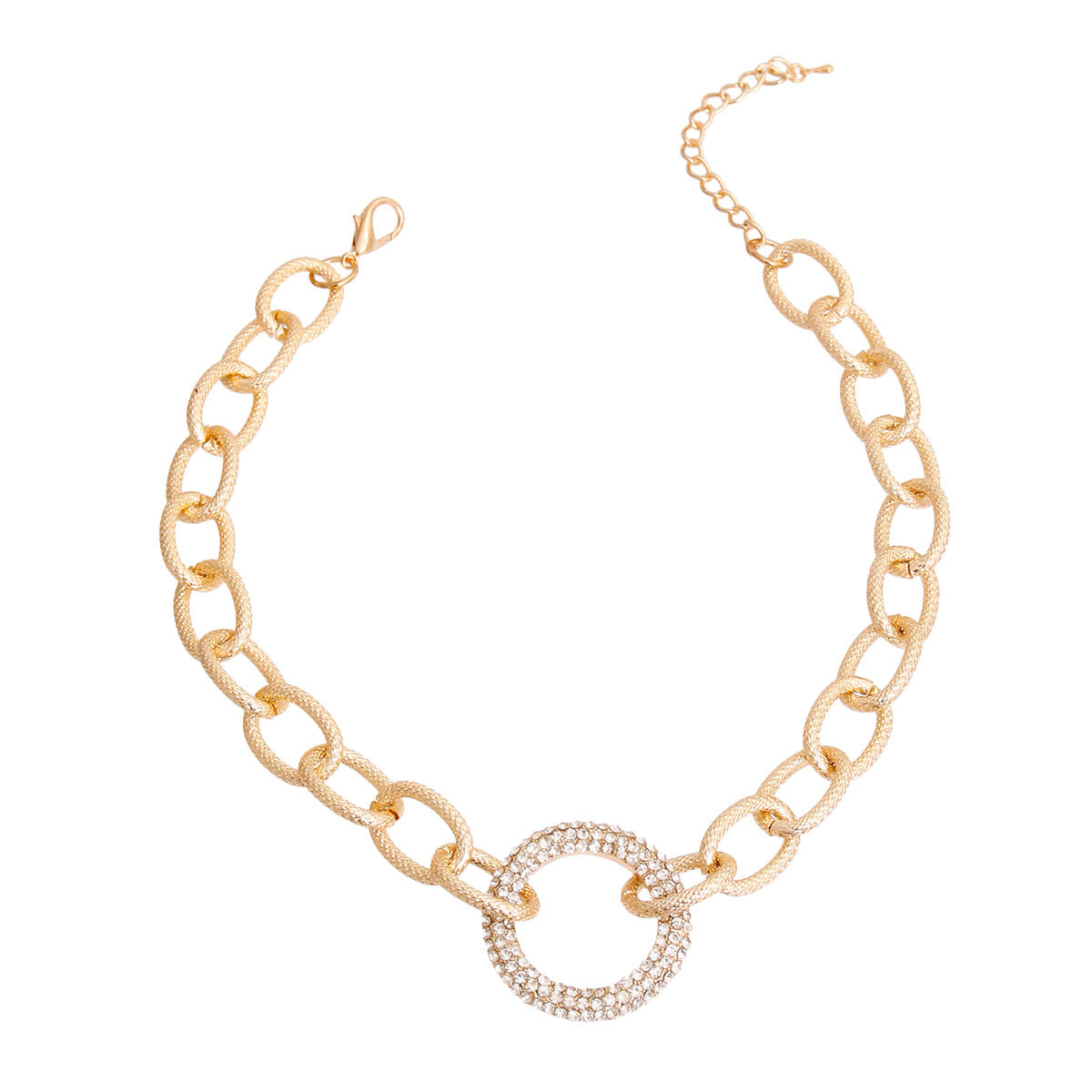 Textured Gold Chain Pave Necklace