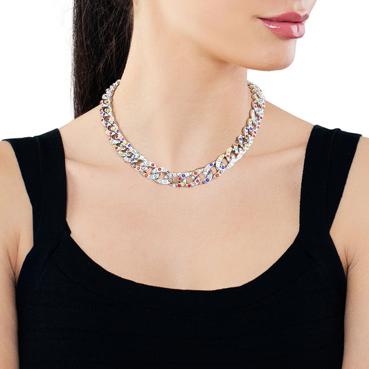 Silver Multi Color Cuban Chain