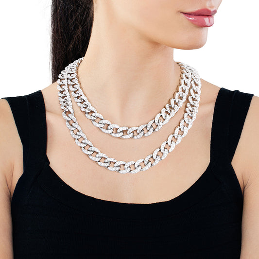 Silver Double Layered Cuban Chain