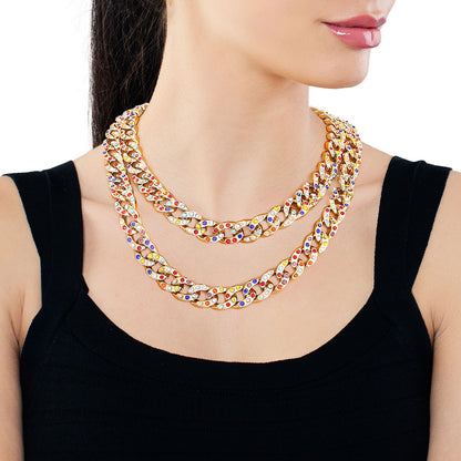 Multi Color Double Layered Cuban Chain