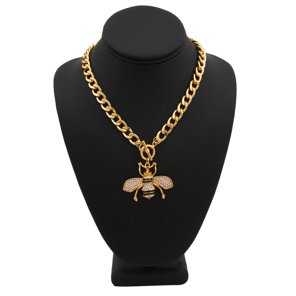 Designer Style Rhinestone Bee Toggle Necklace