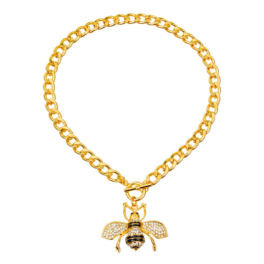 Designer Style Rhinestone Bee Toggle Necklace